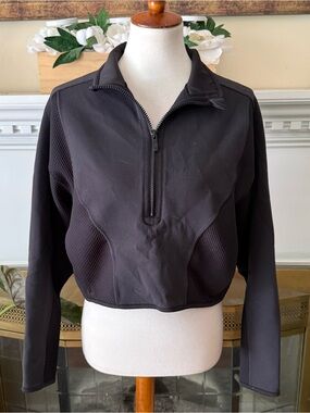 Lululemon Mixed Fabric Half-Zip Crop Pullover Jacket Top Black